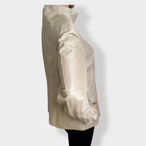 Lafayette 148 Beige Leather Zip Jacket - Picture 2 of 9